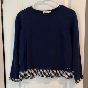 Vineyard Vines Girls Navy Sweater with Plaid Back Detail